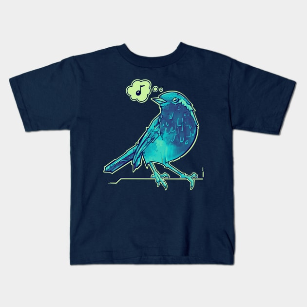 aqua blue song bird Kids T-Shirt by weilertsen